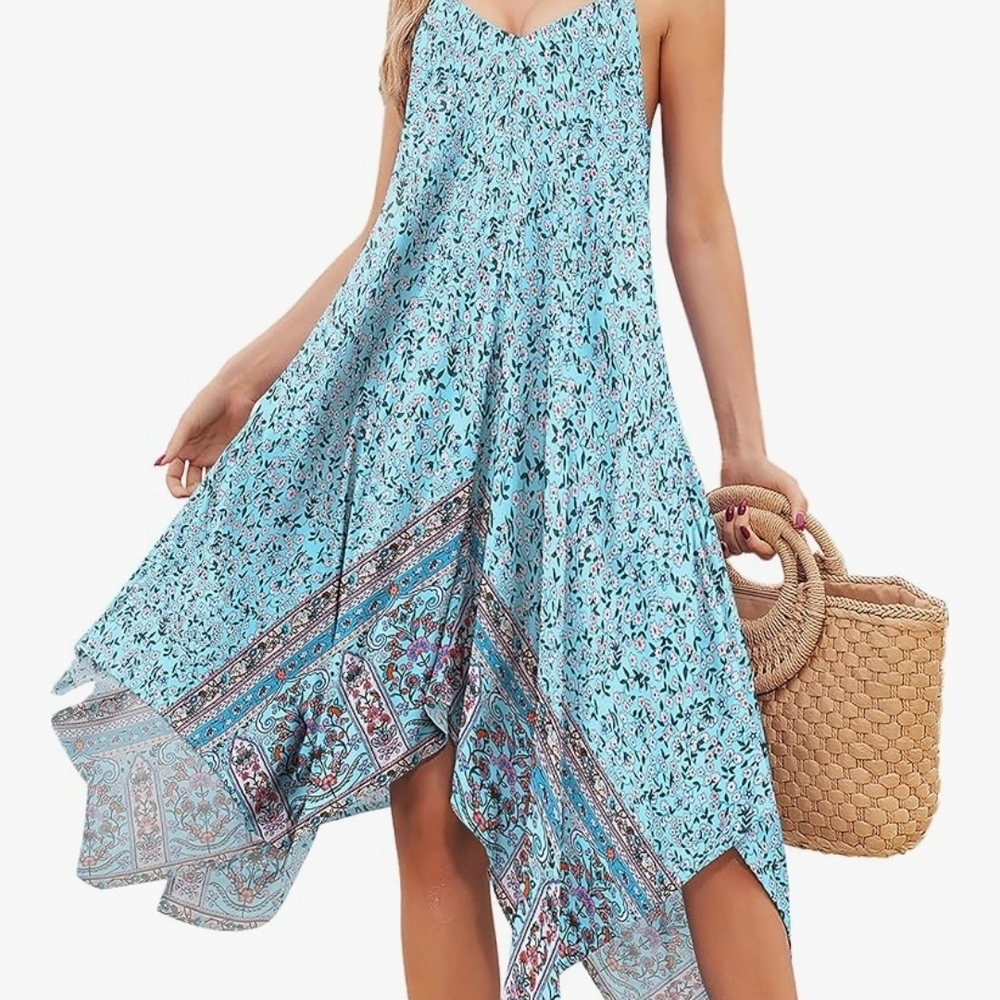 Floral Blue Handkerchief Dress